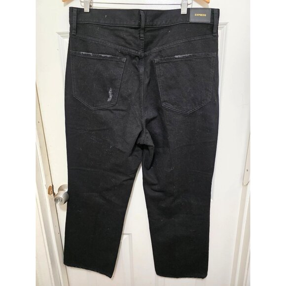 Express Womens Modern Straight Super High Rise Distressed Black Jeans Size 14S C - Picture 3 of 11